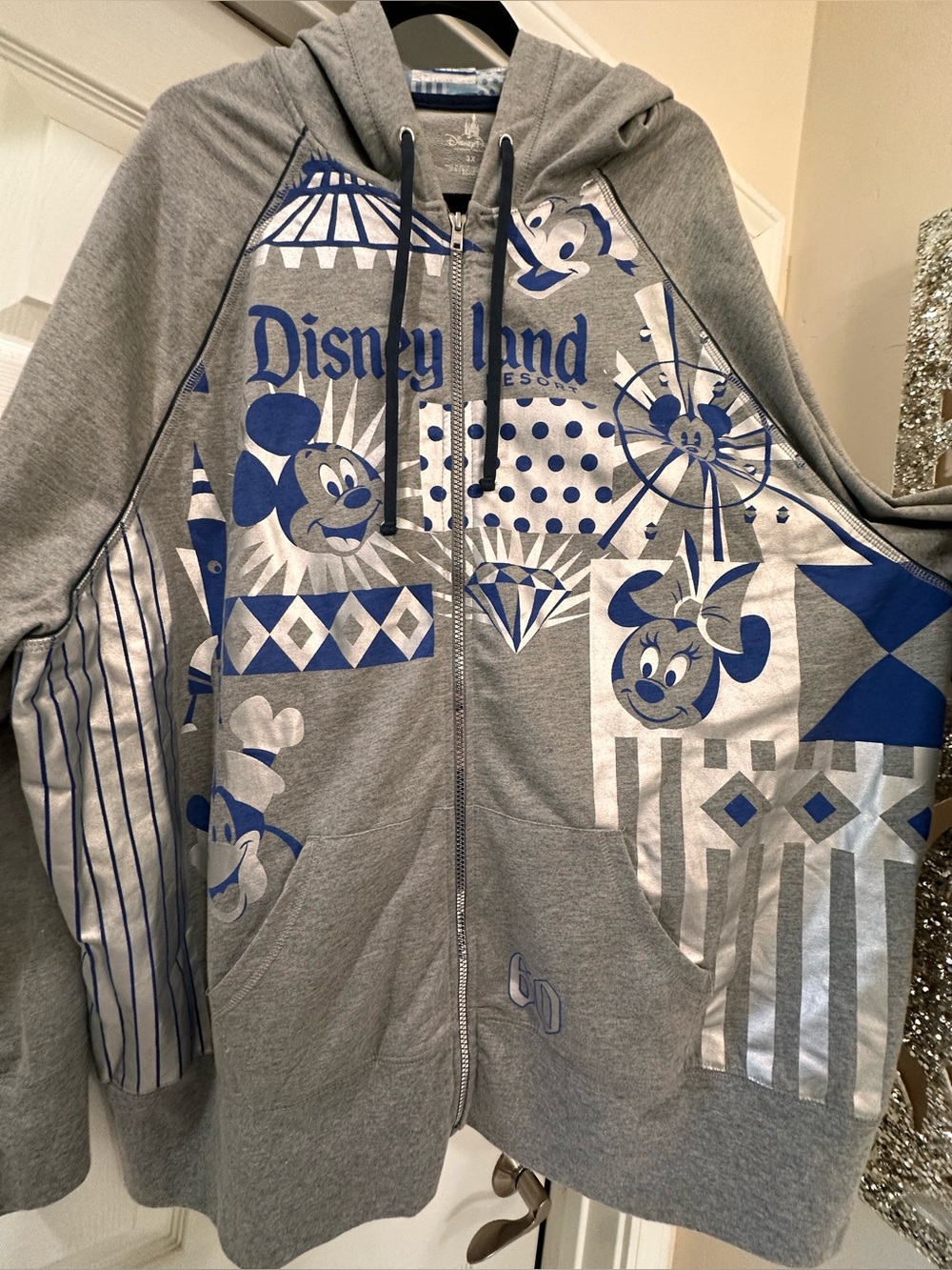 3x Disneyland Disney Parks 60 Anniversary Zip Up Sweater Silver, Gray & Blue